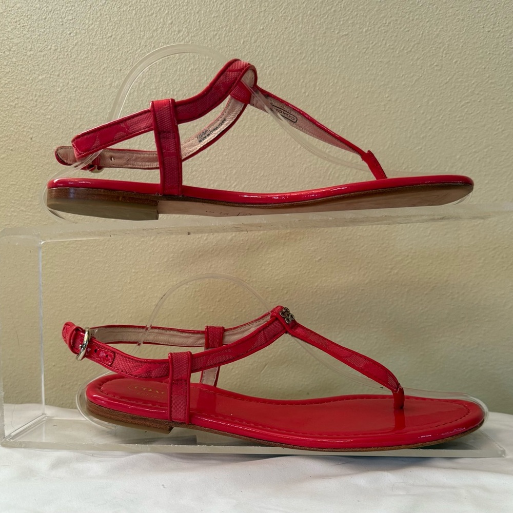 Coach Red Glossy T-Strap Sandals